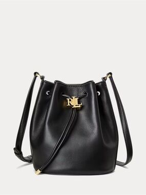 Ralph Lauren Black Leather Andie Drawstring Bucket Bag